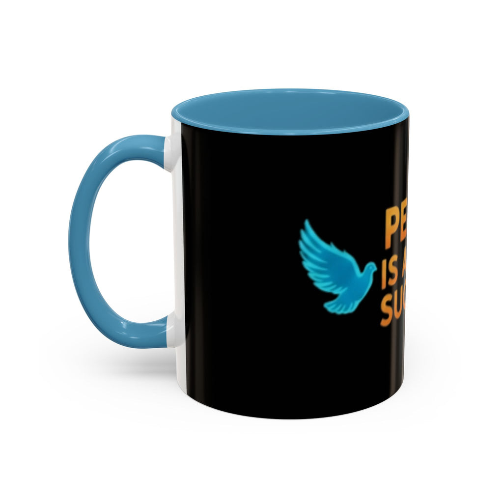 Peace Is A New Success Coffee Mug — Inspirational Dove Accent Mug (11/15 oz)