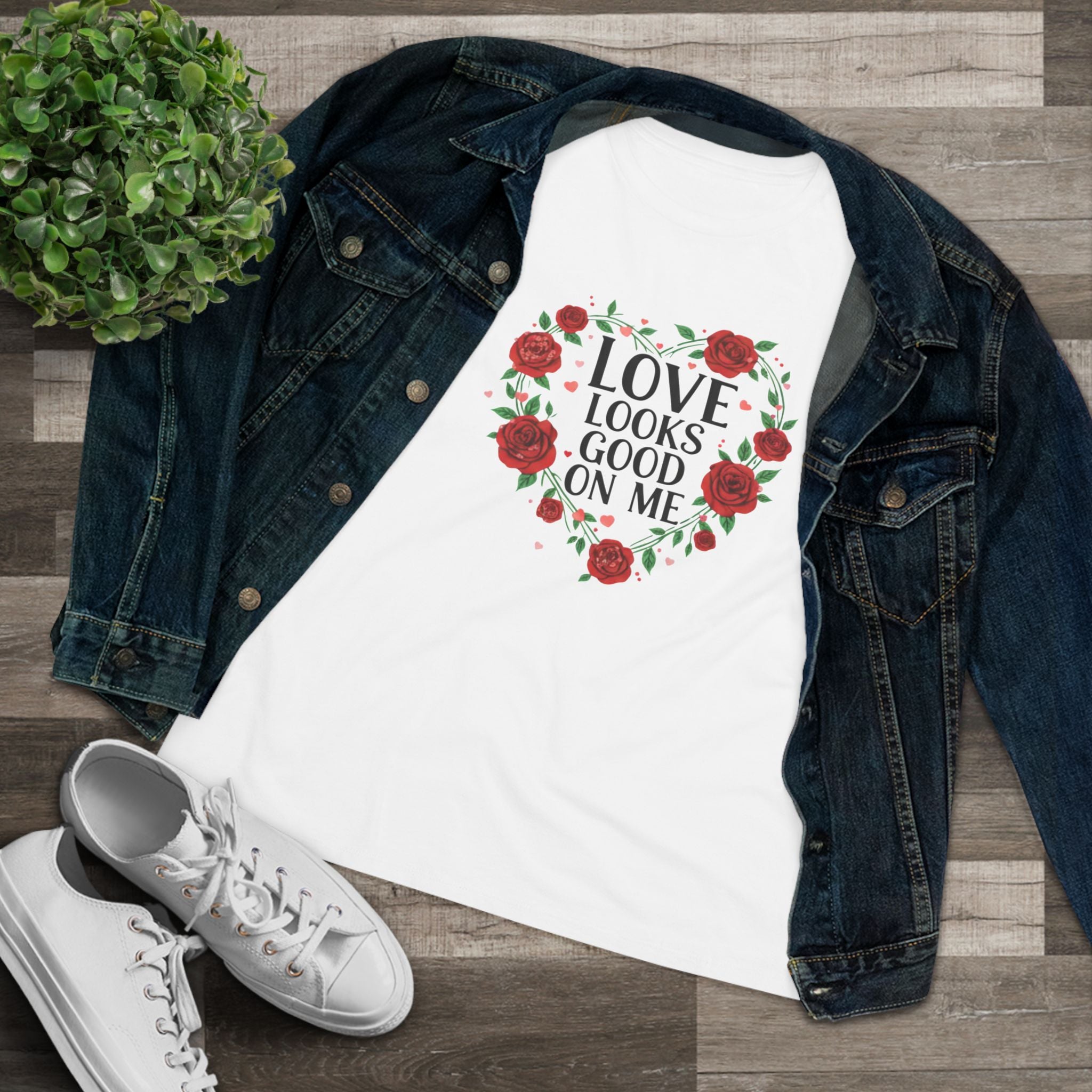 Love Looks Good On Me Tee — Floral Heart Romantic Women's T-Shirt