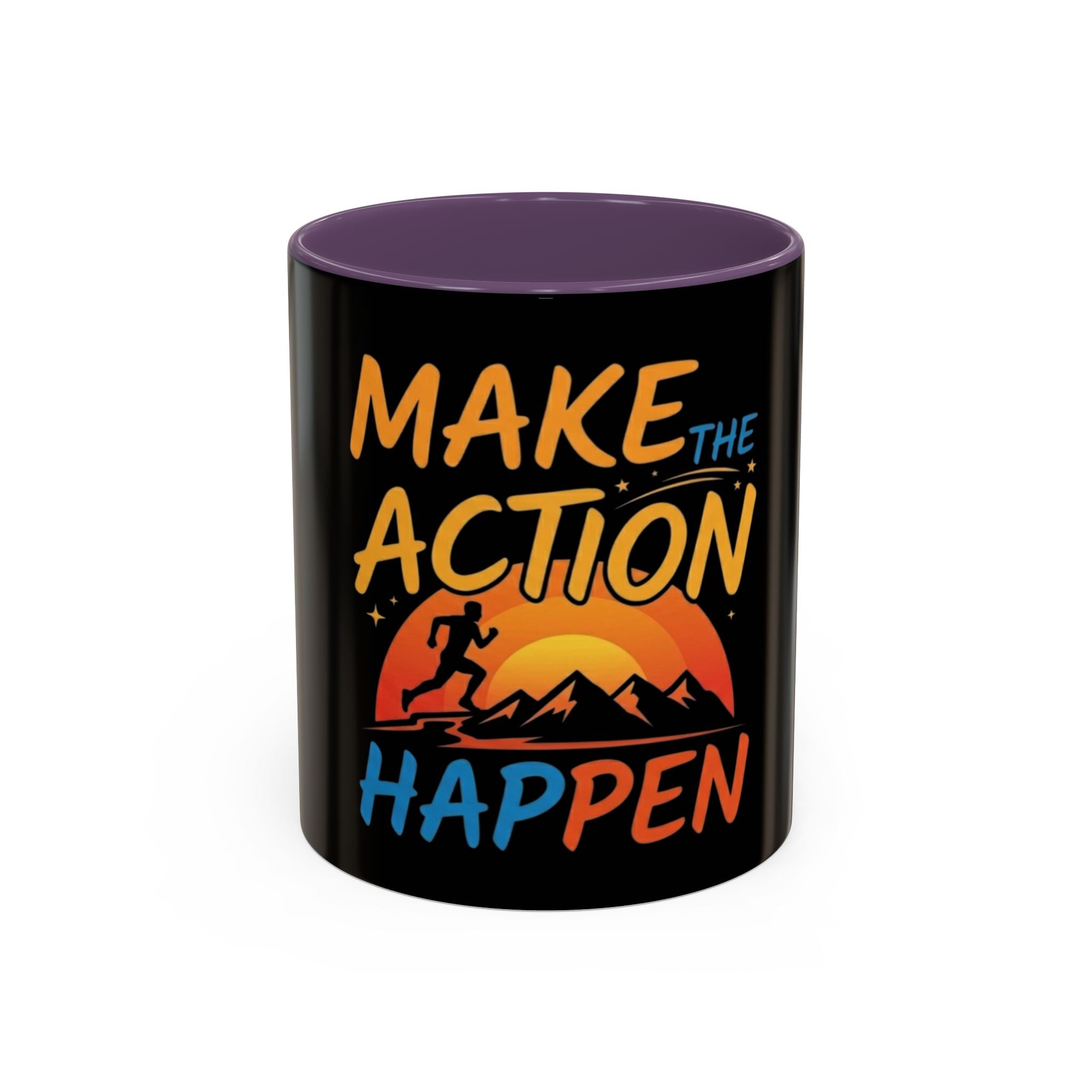 Make the Action Happen Coffee Mug — Motivational Black Accent Mug (11/15oz)