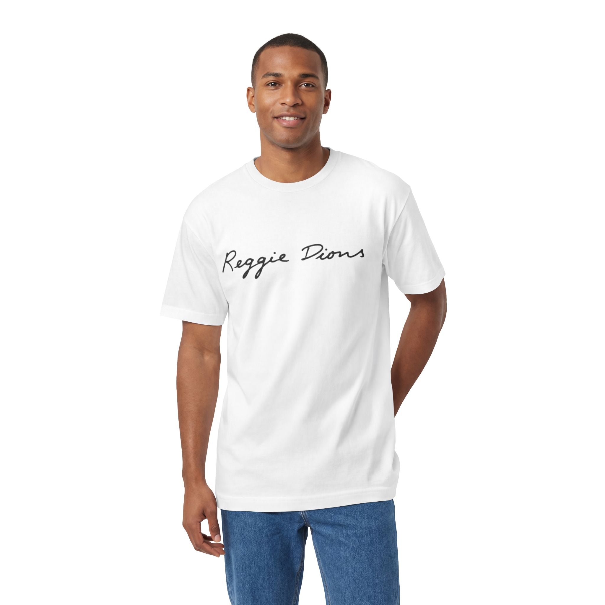 "Reggie Dious" Classic (signature script) White T-Shirt