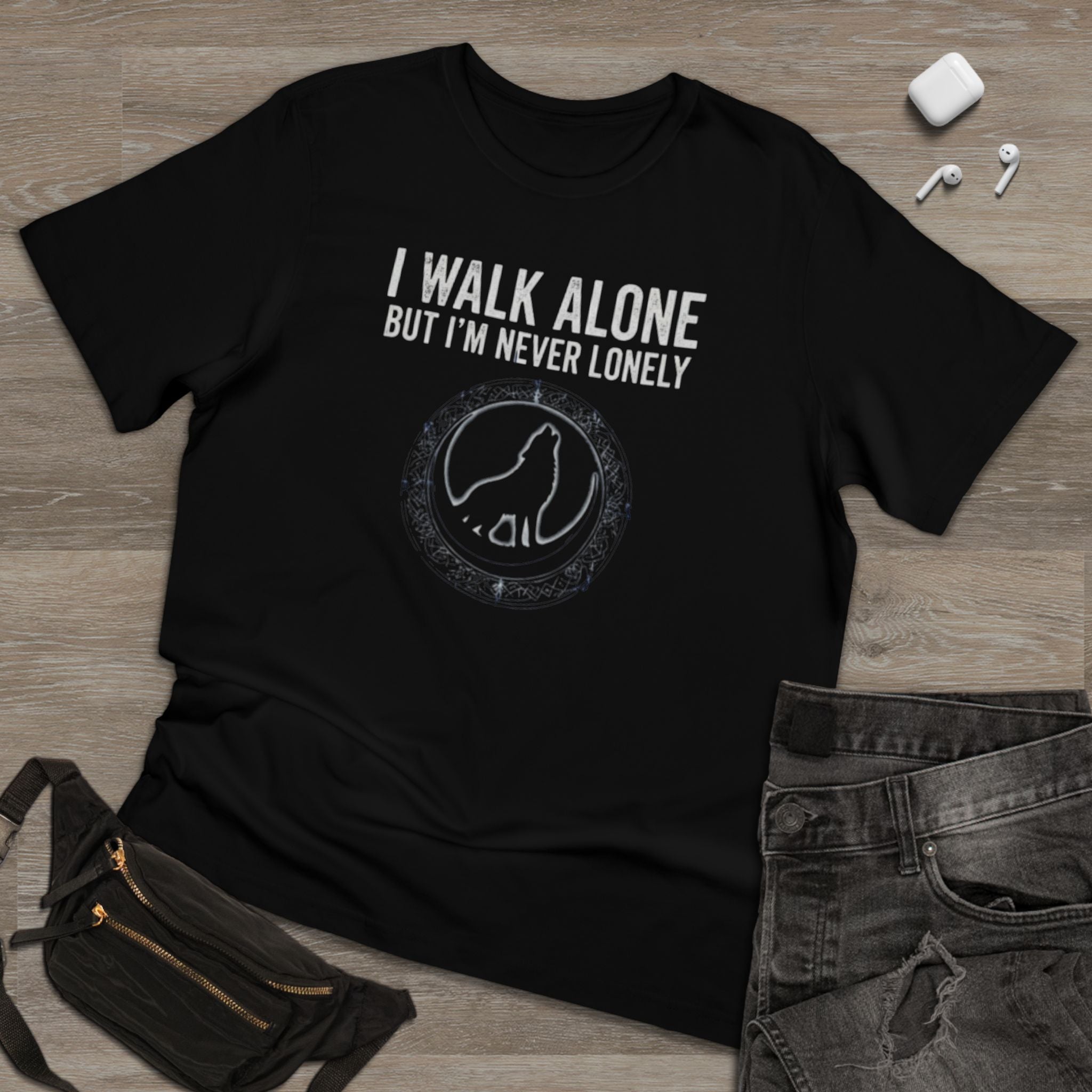 I Walk Alone But I’m Never Lonely T-Shirt — Wolf Circle Graphic Tee