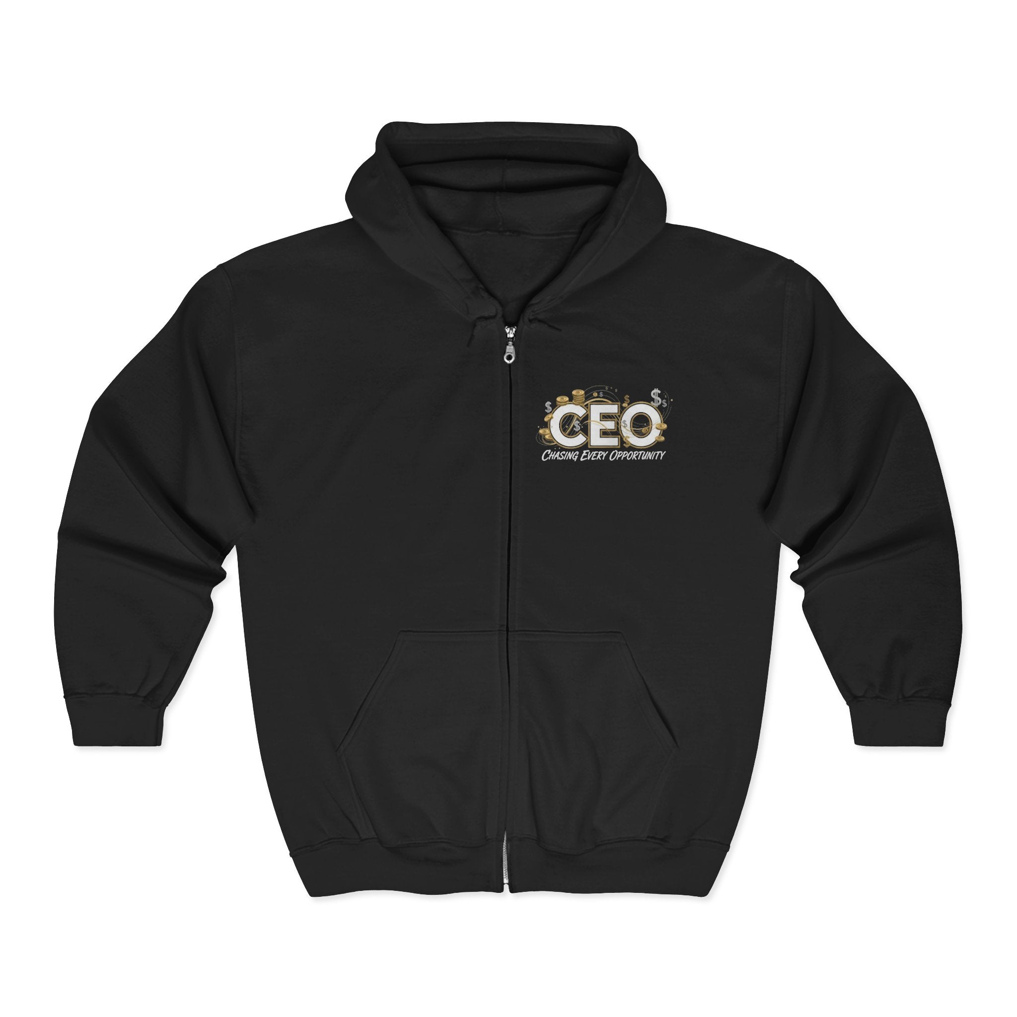 CEO Zip Hoodie "Chasing Every Opportunity" Money Graphic Full-Zip Sweatshirt