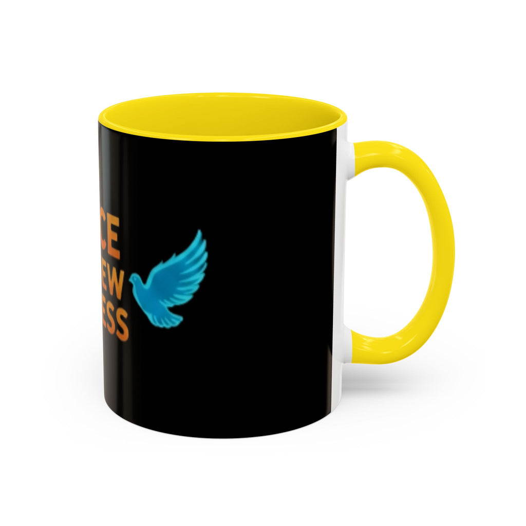 Peace Is A New Success Coffee Mug — Inspirational Dove Accent Mug (11/15 oz)