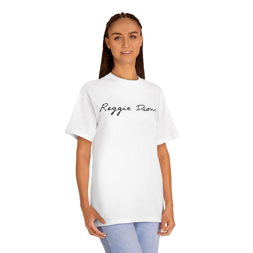 "Reggie Dious" Classic (signature script) White T-Shirt