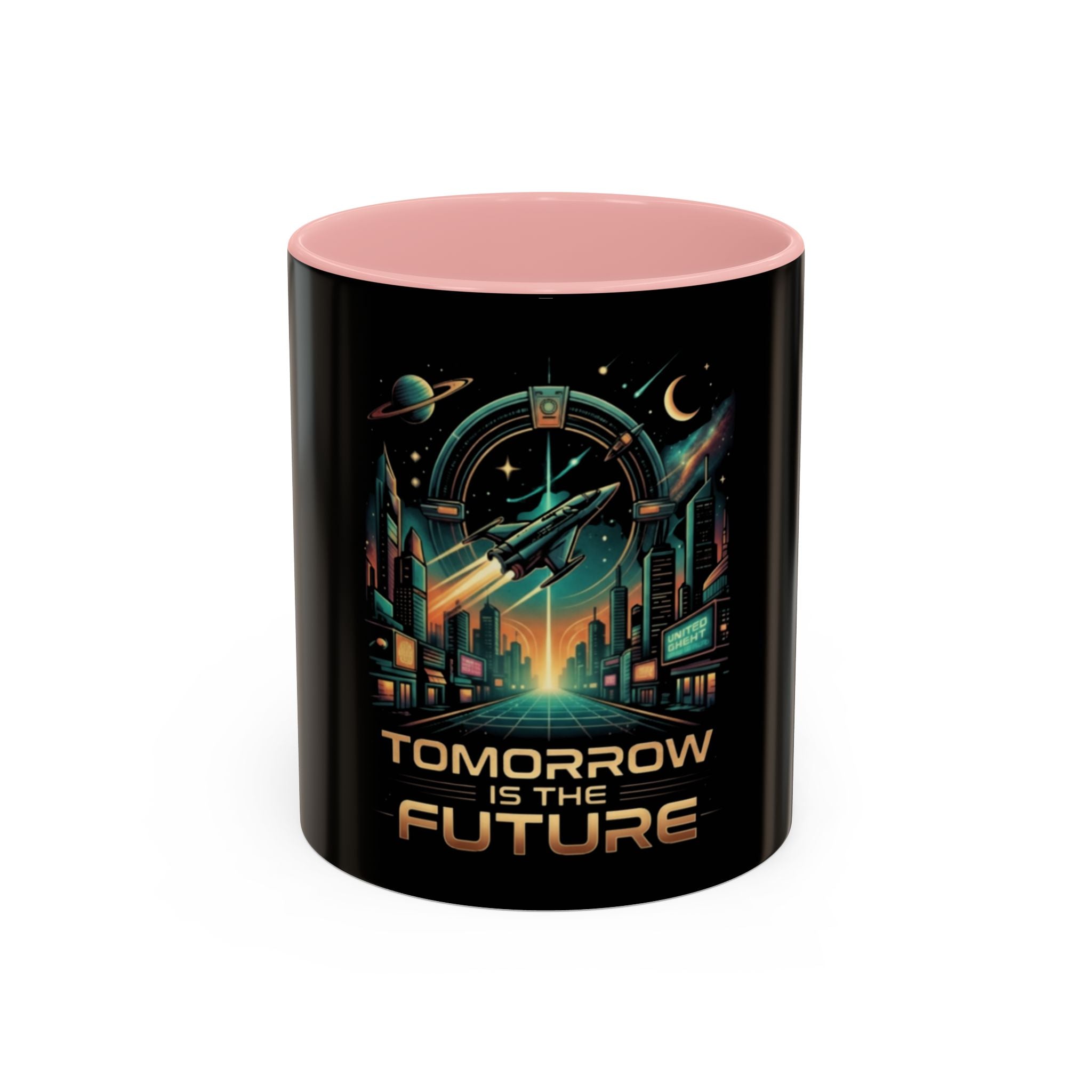 Tomorrow Is The Future Coffee Mug — Retro Space Rocket Accent Mug (11/15oz)