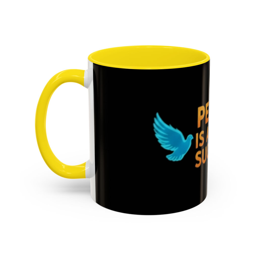 Peace Is A New Success Coffee Mug — Inspirational Dove Accent Mug (11/15 oz)