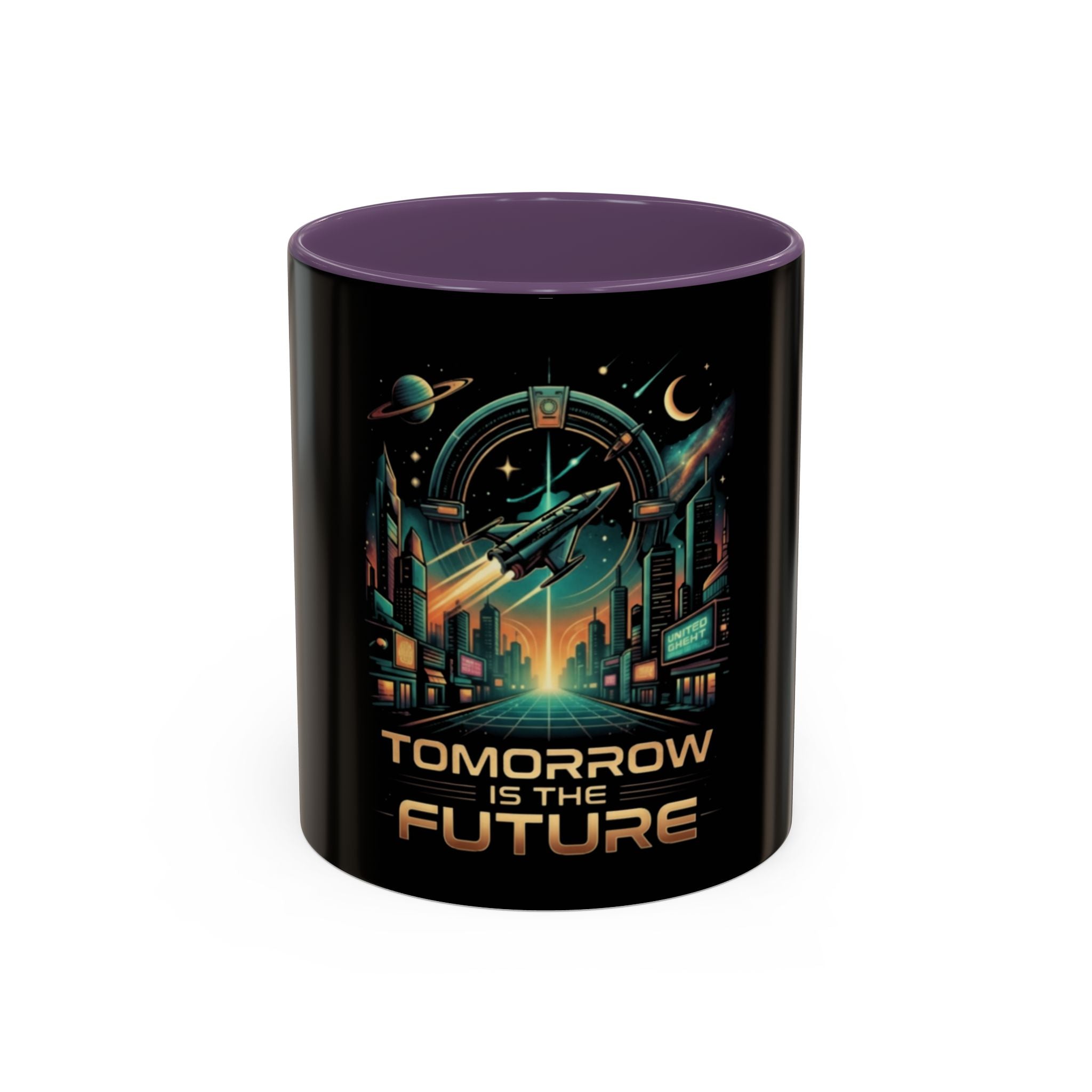 Tomorrow Is The Future Coffee Mug — Retro Space Rocket Accent Mug (11/15oz)