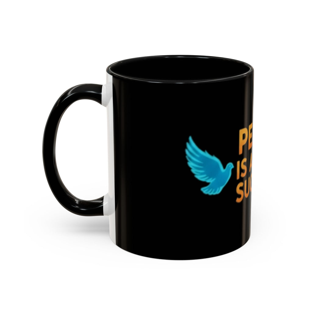 Peace Is A New Success Coffee Mug — Inspirational Dove Accent Mug (11/15 oz)