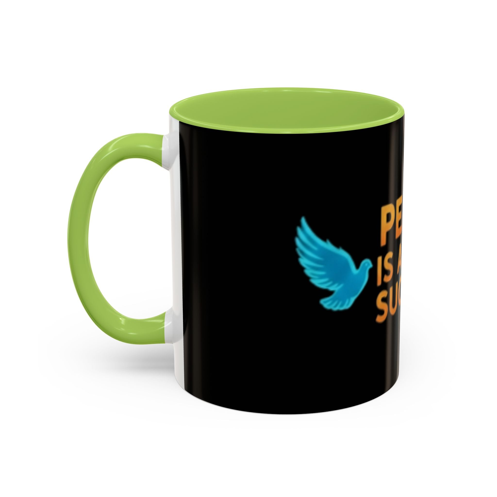 Peace Is A New Success Coffee Mug — Inspirational Dove Accent Mug (11/15 oz)